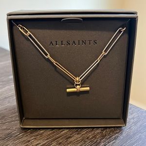 New ALLSAINTS Two-Tone Chain Link Bar Pendant Paperclip Choker Necklace